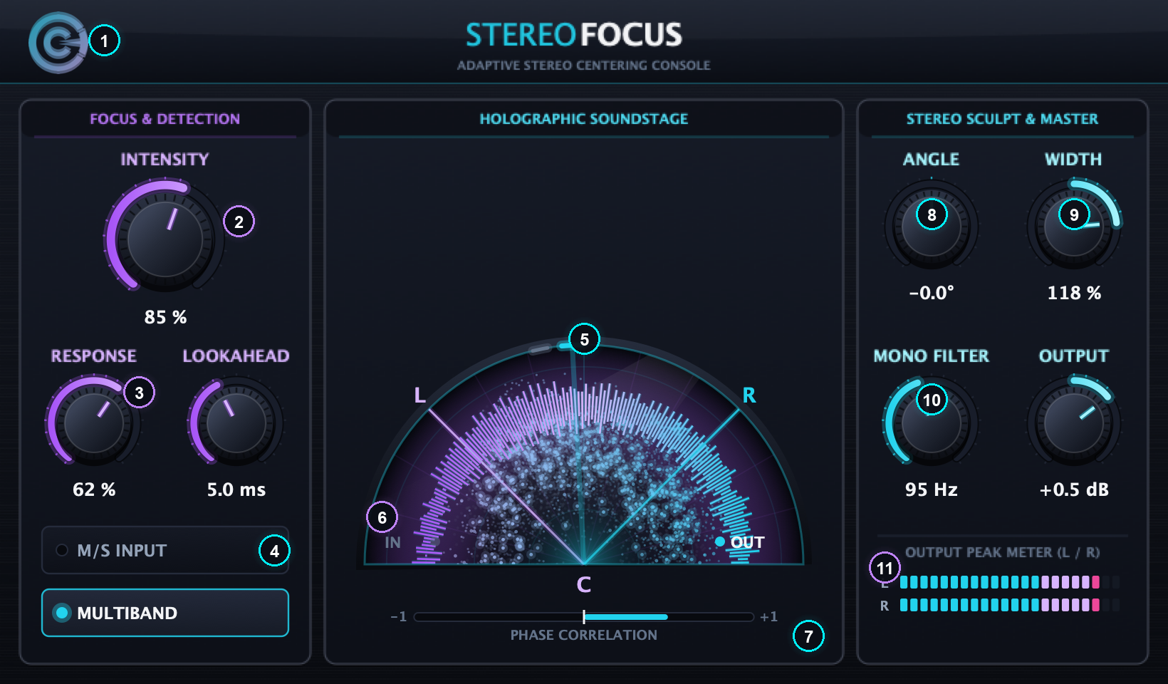 StereoFocus numbered control diagram